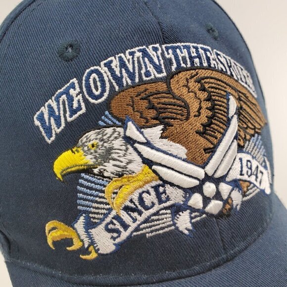 U.S. Air Force We Own the Skies Military Eagle Crest Embroidered Strapback Hat - Picture 2 of 9